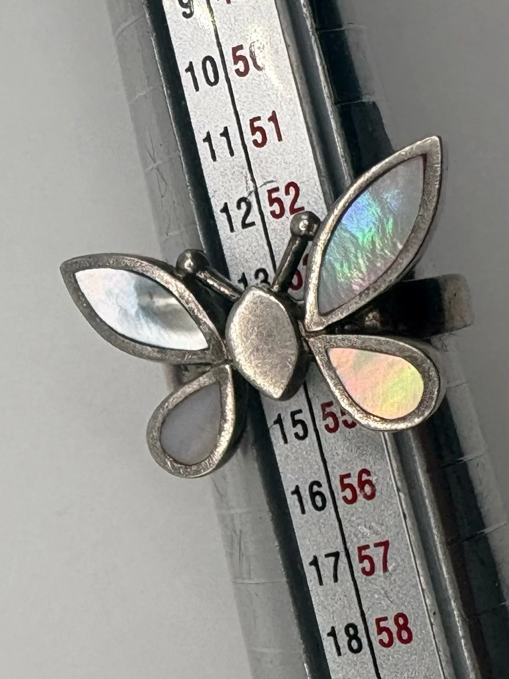925 Sterling Silver Mother of Pearl Butterfly Statement Ring Size 6.75 6.6g